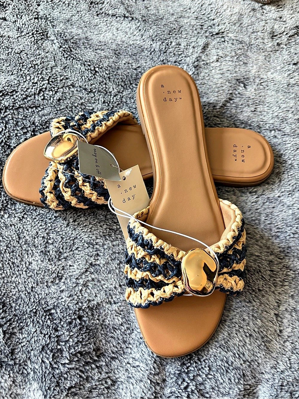 a new day Woven Strap Slide Sandals in Brown & Blue US 11 NWT